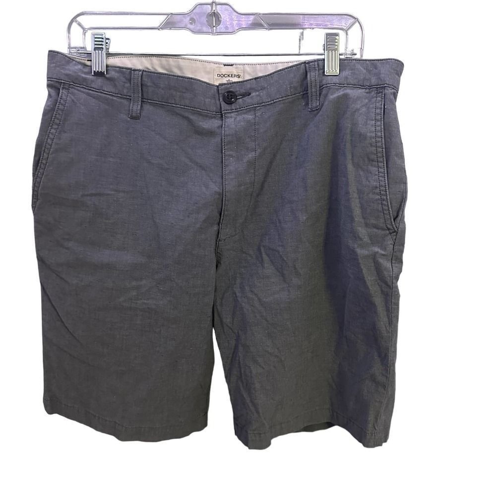 Dockers‎ Casual Shorts Mens 32 Fabric Flat Front Zip Up Denim Blue